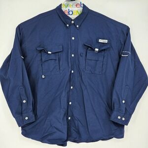 Columbia Shirt Mens XXL PFG Vented Fishing Omni Shade Blue Long Sleeve Outdoors